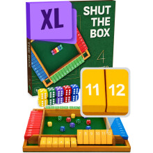 Shut The Box Game Wooden for 4 Players - Math Games -Family Games for Kids and Adults - 14-inch Close The Box Game 12 Numbers - Family Board Games