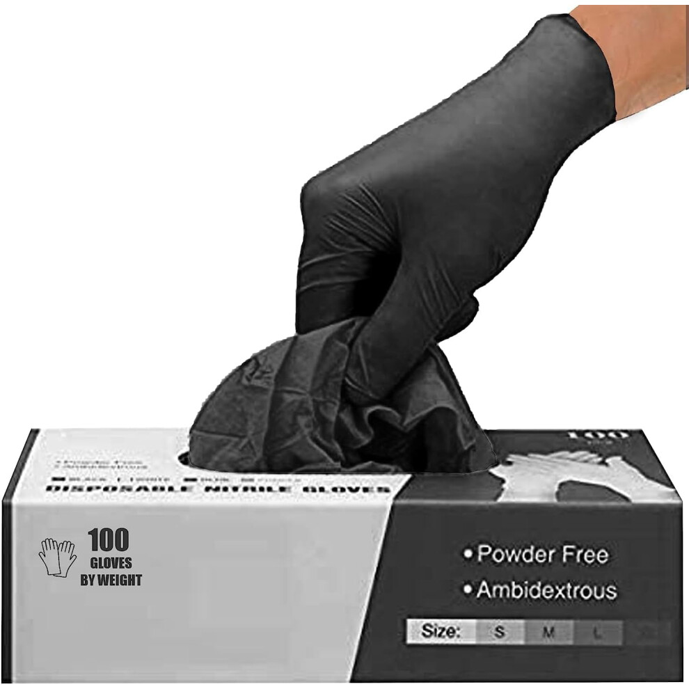 Praima Black Nitrile Disposable Gloves - Latex-Free, Powder-Free, Pack Of 100, Strong And Puncture-Resistant, Medical, Food Handling 5051226989704