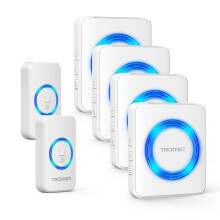 TECKNET Wireless Doorbell with 2 Push Buttons & 4 Receivers, 400M/1300ft Long Range Door Chime Kit, IP65 Waterproof Door Bells, 60 Chimes, 5 Volume Le