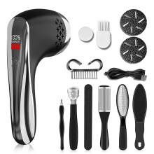 Electric Foot File & Callus Remover for Feet - Vacuum System, 3 Graded Grinding Heads, LCD Display, 1500mAh Rechargeable - Black, Foot File Electric P