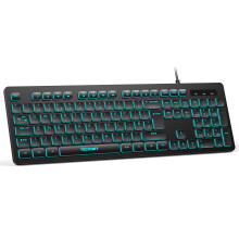 TECKNET Wired USB Keyboard, Backlit 7-Colors & Adjustable Brightness,Full-Size Keyboard with Numeric Keypad, Spill-Resistant Design, QWERTY UK Layout
