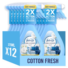 Febreze Fabric Freshener Spray Cotton Fresh 12 x 385ML, Fights Tough