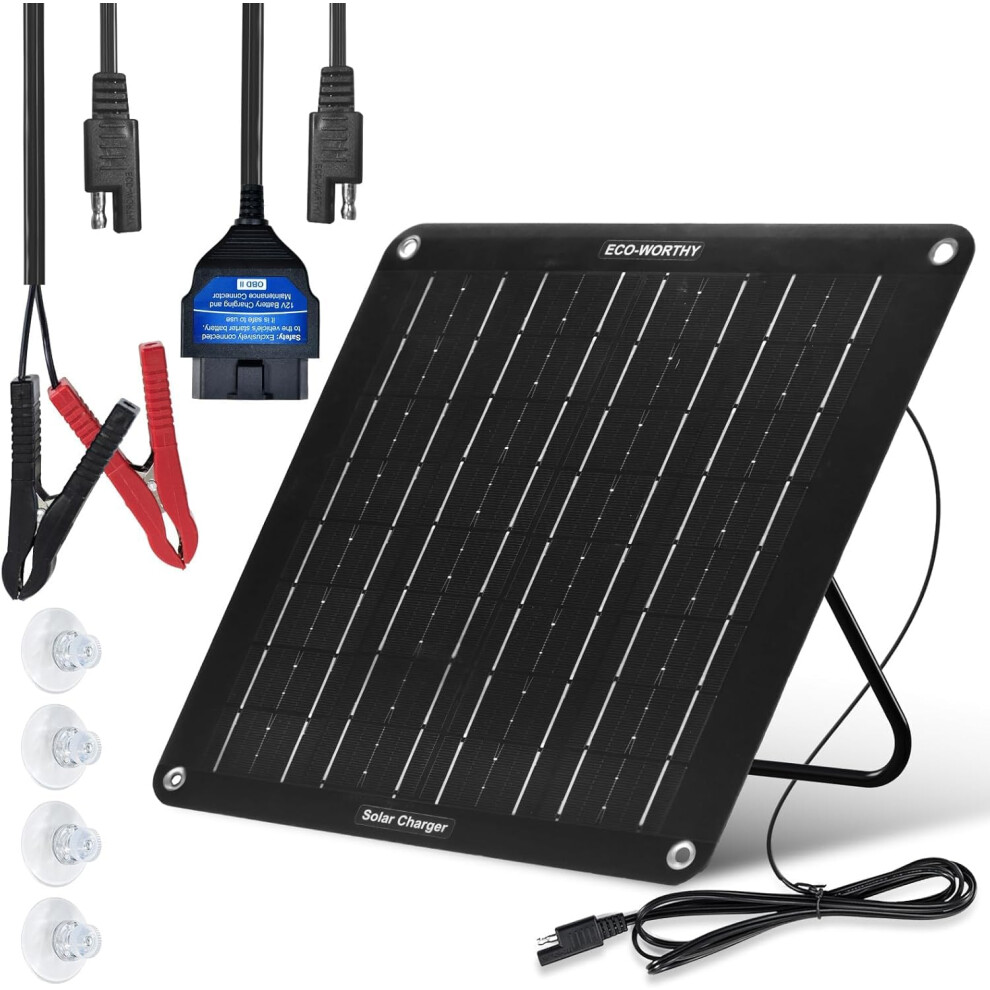 Photos - Car Service Station Equipment Eco-Worthy Upgrade 10W Solar Car Battery Trickle Charger & Maintainer, Waterproof 12V Solar Panel OBD2 Charger Kit with Port
