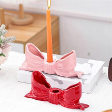 Ceramic Bow Candle Holder Elegant Bow Knot Ceramic Candle Holders for Home Wedding Decor Table Centerpiece Pink