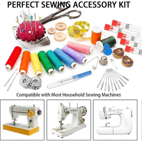 100 Pcs Universal Sewing Machine, 5 Size with Bobbin, Threader, Ripper, Compatible 1