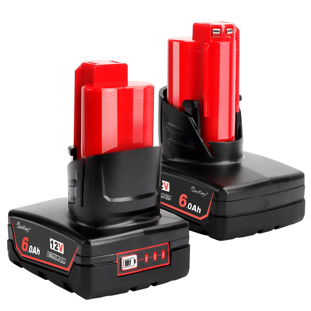 2 Pack Waitley M12 6.0Ah 12V Battery For Milwaukee M12 48-11-2411 48-11-2420 48-11-2401 48-11-2402 48-11-2460 12-Volt Xc Cordless Tools 761429999756