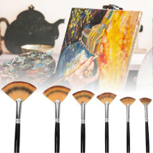 Painting Brush Nylon Hair Birch Handle Fan shape Gouache Watercolor Drawing Pen Art Supplies(6Pcs )
