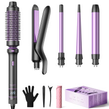 BESTOPE PRO 5 in 1 Curling Wand Set, Ceramic Interchangeable Barrels with Thermal Brush & Straightener, 13 Temp LED Display, Heat Resistant Accessory