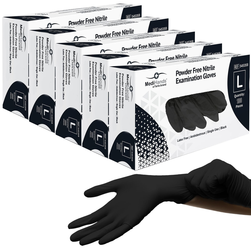 Farla Medical Medihands Disposable Large Nitrile Gloves - Powder Free And Latex Free Surgical Gloves - Multi-Purpose, Single Use Medical Gloves - Box 5055919614041