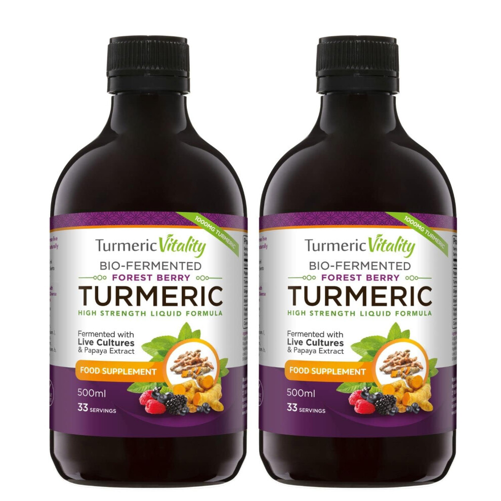 Turmeric Vitality Black Bio-Fermented Turmeric With Bio Cultures And Papaya Enzymes - Fermented High Strength Liquid Turmeric Supplement With Pepper & Ginger Equivalent