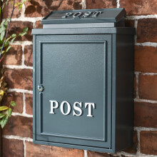 Grey "Oxford" Wall Mounted Post Box with Silver Text