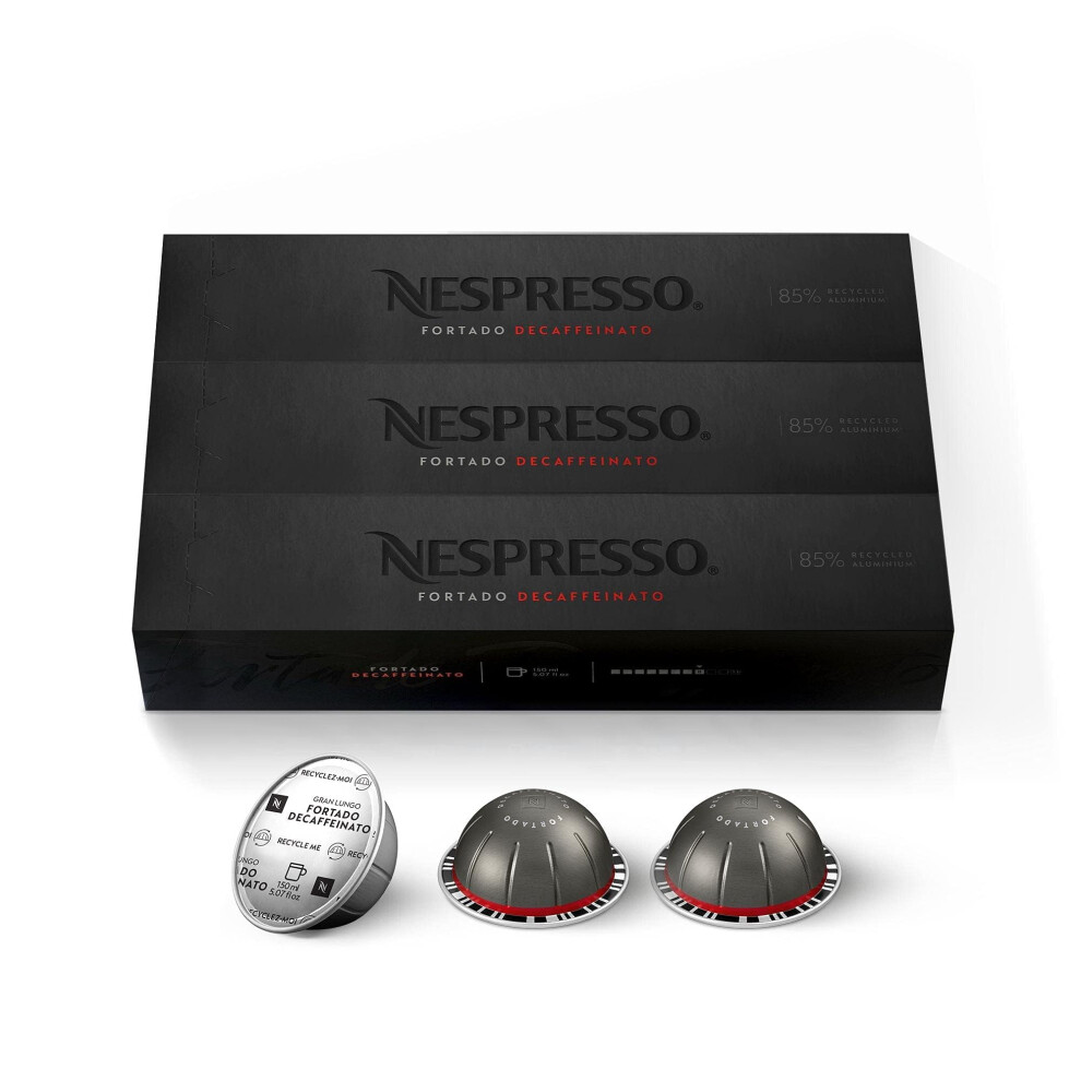 Nespresso Capsules Vertuo, Fortado Decaffeinato, Gran Lungo, 30-Count