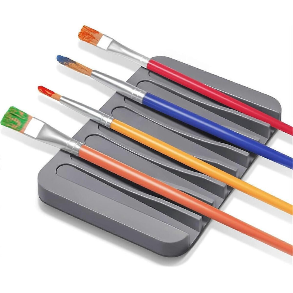 2 Pcs Paint Brush Holder with 8 Slots, Washable Silicone Brush Rinse Cleaner, Paintbrush Organizer