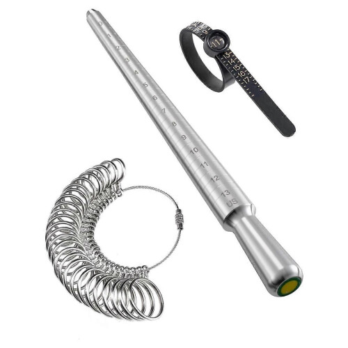 Ring Sizer Measuring Tool Set with Magnifying Glass, Integrated Conical Solid Ring Mandrel Sizer Too
