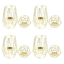 8x Gold Geometric Metal Tealight Candle Holders for Living Room & Bathroom Decorations