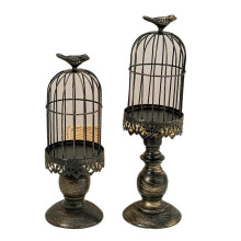 2PCS Retro Bird Cage Candle Holder Metal Iron Art Candlestick Black