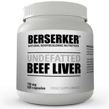 Berserker Desiccated Beef Liver Supplement 750mg per Capsule 500 Capsules, Un-defatted to Provide Full Absorption of Naturally Occurring Vitamins and