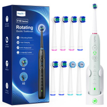 Rotating Electric Toothbrush with 8 Brush Heads for Adults and Kids, 3 Intensities 5 Modes, Wireless Wall Charging Station, Sonic Toothbrush with 2-Mi