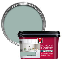 V33 Renovation Cupboard & Worktop Paint - No Undercoat Needed - High Resistance To Water Stains & Scratches - Ultra Washable - Agave Green Satin 2L