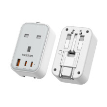 TESSAN UK to Universal Travel Adapter 20W, International plug adaptor with 2 USB C 1 USB A, Ultra Thin Worldwide Plug Adapter, UK for European, USA, T