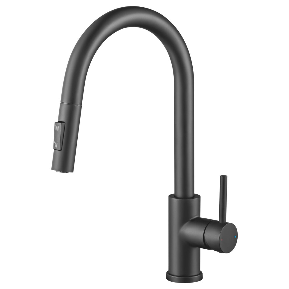 Derw Black Kitchen Tap, Kitchen Mixer Tap With 360 Swivel Spout, 2 In 1 Pull Out Sprayer, Matte Electrophoretic Finish 5051227809841