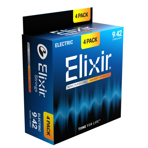 Elixir Strings Electric Guitar Strings Nickel Plated with NANOWEB Technology, Super Light (.009-.042) - Amazon Exclusive 4 Pack