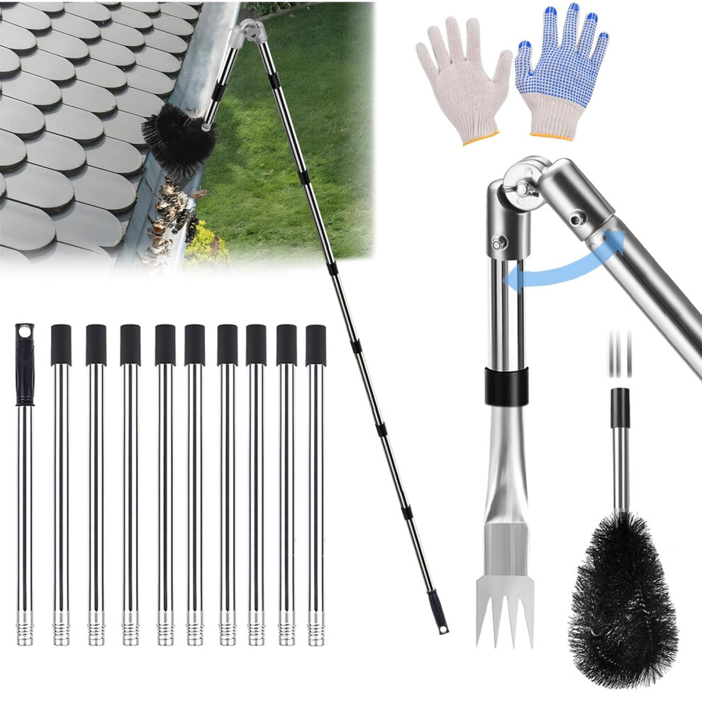 Gutter Cleaner 4M Extend Telescopic Roof Gutter Cleaning Extension Tools Kit With Adjustable Angle Pole Gutter Brush, Gutter Scoop For Removes Leaf De 794602208420