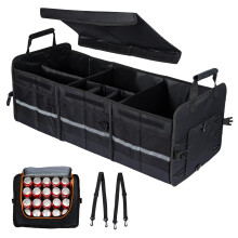 GreenWhim XXL Car Boot Organiser with Insulated Cooler Extra Large Foldable Storage Box with Lid Heavy Duty Waterproof Trunk Organiser with Adjustable
