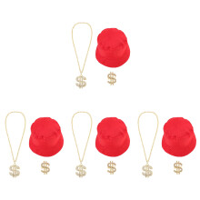4Sets Assorted Color Hip Hop Costume Kit Necklace Ring Hat Fashion Set