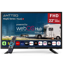 Antteq 22 Inch FHD Smart TV 12V, WebOS 12 Volt Television with AI Voice Control Remote, BBC Freeview Netflix Airplay, HDMI/USB, Small Travel Screen fo