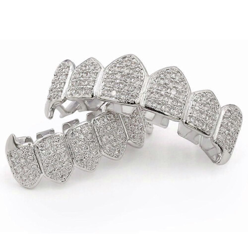 Silver Plated Top & Bottom Mouth Teeth Grills High Quality, Silver 1