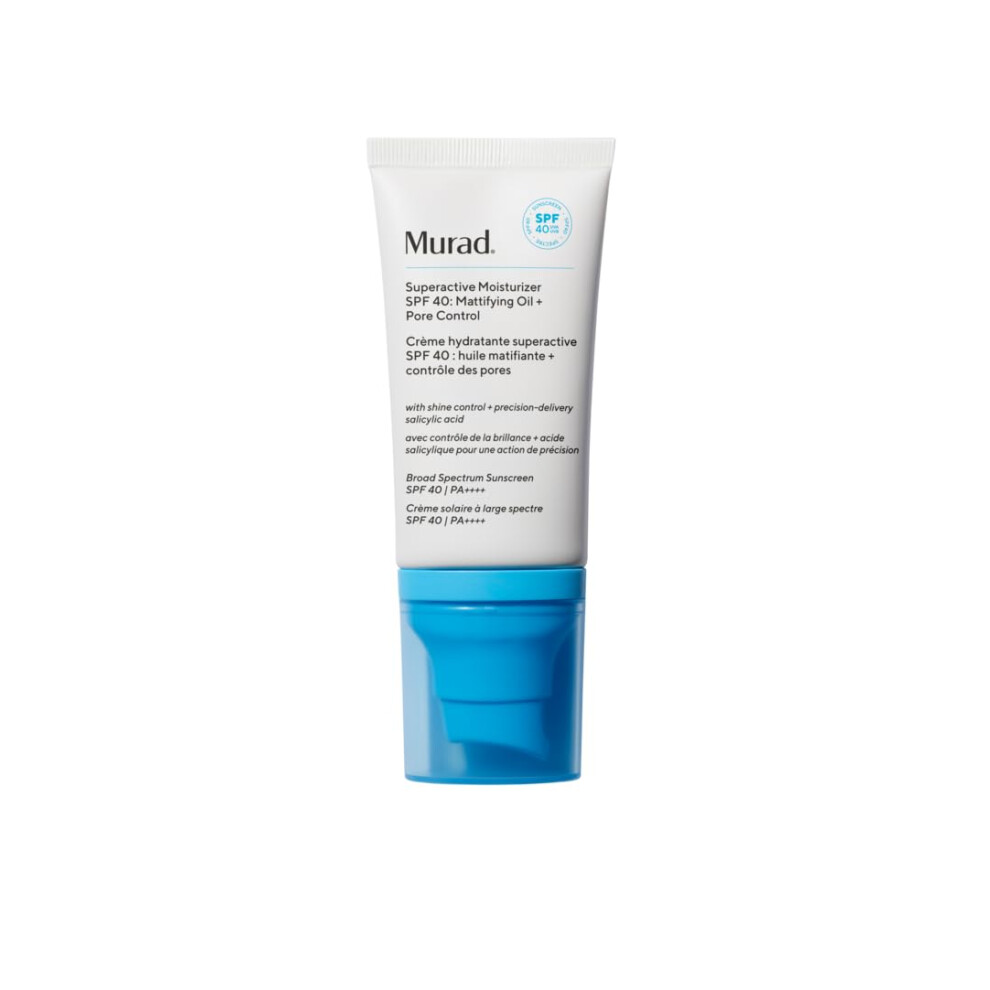 Murad Superactive Mattifying Oil And Pore Control Moisturiser Spf 40, Shine Free Hydrating Facial Sunscreen Supercharged With Salicylic Acid To Smooth