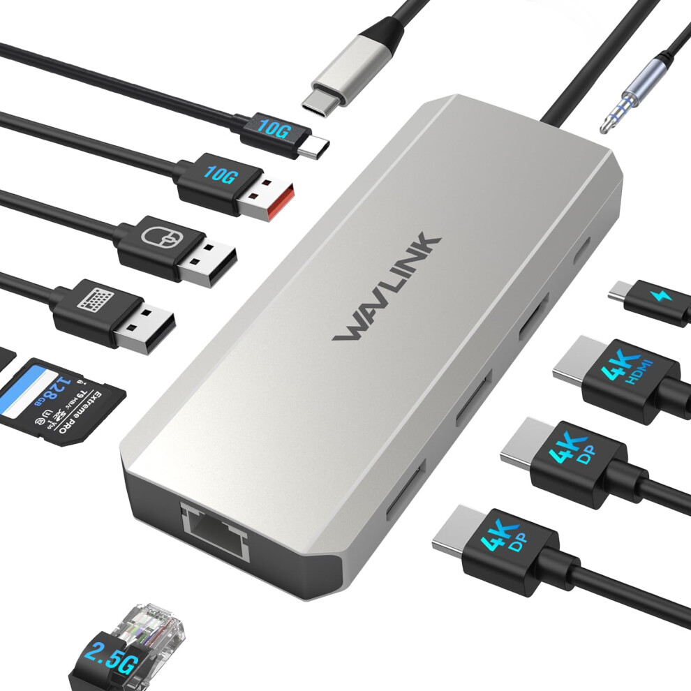 Wavlink Laptop Docking Station, Displayport Docking Station With Dual Dp, Hdmi, 100W Pd In, 10Gbps Usb A/C, 2.5G Ethernet Port For Dell/Hp/Lenovo Etc 3788716478715