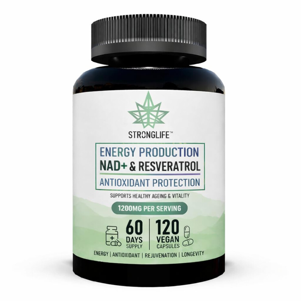 Stronglife High Strength Nad+ Supplements Uk Pure | Nad+ Capsules & Trans-Resveratrol Capsules | Supports Nad+ Levels, Cellular Health, Energy & Healthy Ageing |