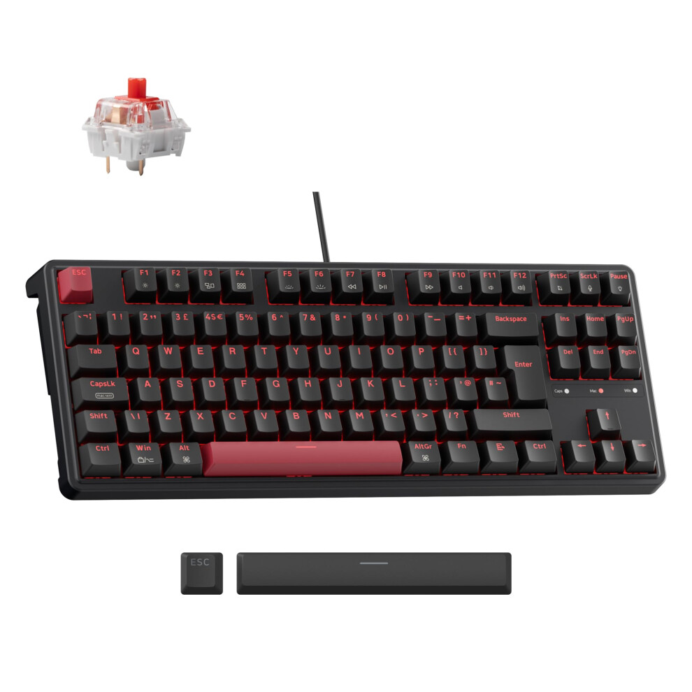 Keychron C3 Pro Wi Mechanical Keyboard - Iso Uk Layout, 87 Key Tkl Compact, Gasket Mount, Qmk/Via Programmable, Switches, Backlight, For Ma Red 4894979045669