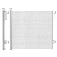 YOLAY Retractable Baby Gate 55" Wide, Secure Mesh Pet Safety Gate with Auto-Lock, Child Safety Barrier for Doorways and Stairs, Dog Gates Indoor (Whit