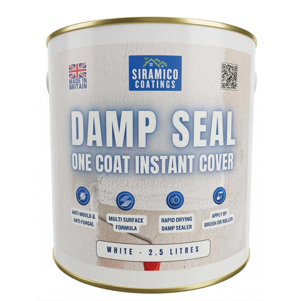 Siramico Coatings The Dampseal One Coat | 2.5 Litres I Seals Damp And Mould Stains In One Coat By Brush Or Roller (White) 5065020319315
