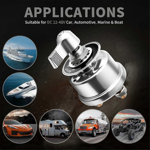 200A 12V Battery Disconnect Switch Heavy Duty, Battery Cut Off Shut Off Kill-Switch with Side Post M 1