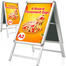 VAIIGO A2 A-Board Pavement Sign - Double Side Display Poster Board Aluminum Frame Sign Board for Outdoor Advertising Display Stand, Silver