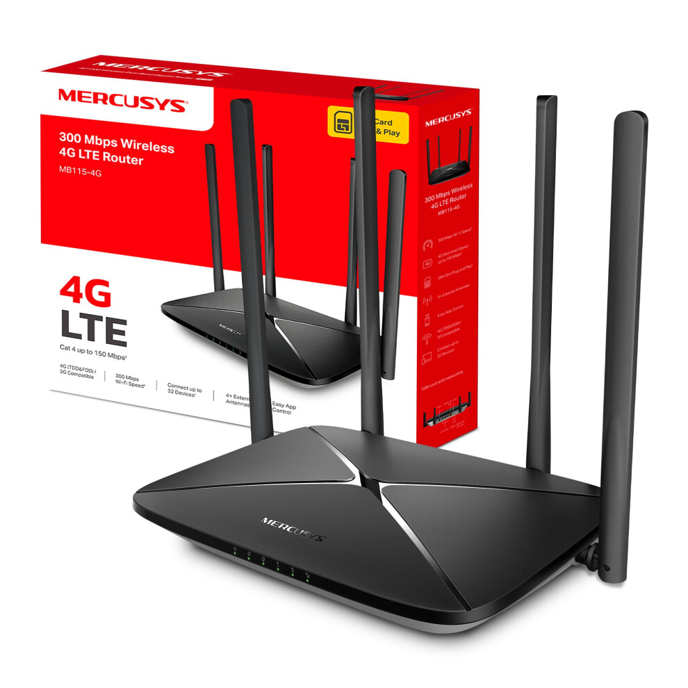 Mercusys Mb115-4G 300 Mbps 4G Router With Sim Slot, 4G/3G Compatible, Wireless Lte Cat 4 With Wifi Router Mode, 4 External Antennas, Plug And Play, Co - Image 10