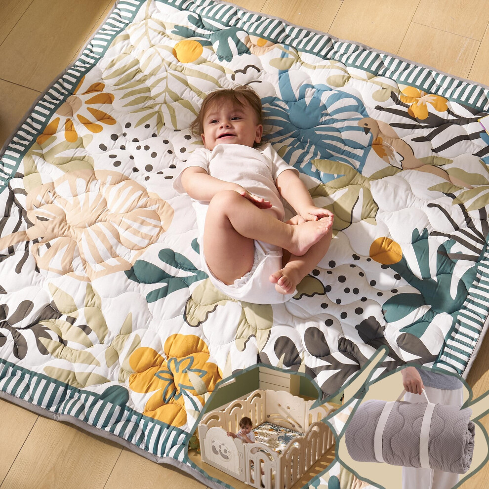 Baby Play Mat For Floor, 127 X 127Cm Thickened Playpen Mat, Playmate For Baby Tummy Time, Waterproof & Non-Slip, Foldable Outdoor Mat With Car Momcozy