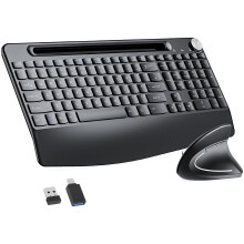 Full-Size Ergonomic Keyboard and Mouse, 2.4GHz Wireless Scissor Keys Keyboard and vertical Mouse with Tablet Phone Holder, Wrist Rest for Computer Mac