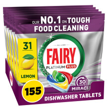 Fairy 30 Minute Miracle Platinum Plus Dishwasher Tablets, 5x 31 Capsules, Fairy N.1 In Tough Food Cleaning, Dishwasher Cleaner