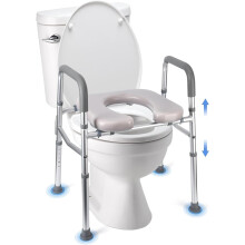 Raised Toilet Seat, 350LB Stand Alone Homecare Commode Bathroom Assist Frame for Elderly, Handicapped, Disabled, Adjustable Height, Padded Seat