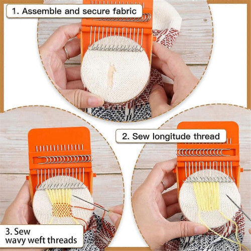 Darning Mini Loom Kits Machine with Threads, Complete Darning Kit for Beginners Quickly Mending Jean 1