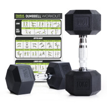 PhysKcal Hex Dumbbells Set 10kg Pair (Set of 2), Odourless Poly Rubber Encased Dumbbells 5KG 7.5KG 10KG 12.5KG 15KG 20KG Home Gym Weights Set