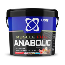 USN Muscle Fuel Anabolic All-In-One Muscle Mass Gainer, Variety Flavour Pack - 4kg, 54g Protein Powder, 5g Creatine Powder & 5g BCAA Powder For Maximu