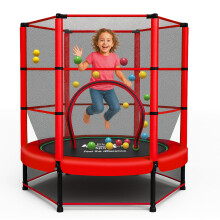 FK Sports 55" Rebounder Trampolines for Toddlers, Kids with Safety Enclosure Net, Bungee, Anti-Skid Pad & Steel Frame, Indoor & Outdoor Kids Trampolin