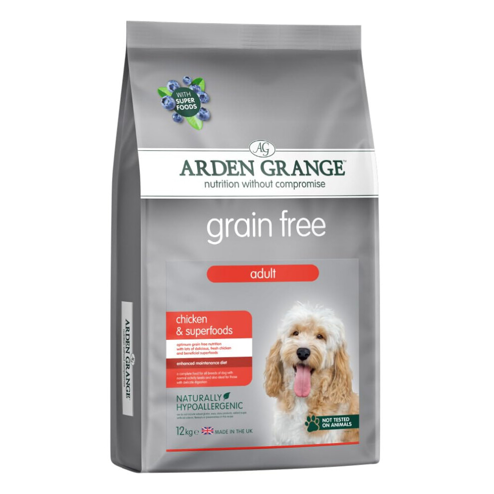 Arden Grange Free Adult Chicken & Superfoods Dry Dog Food 12 Kg - 43% Chicken With Sweet Potato - Hypoallergenic Recipe With Prebiotics, Joint S Grain