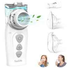 FEELLIFE Nebuliser Machine for Adults, Type-C Rechargeable Portable Nebuliser for Adults & Kids, Silent Portable Handheld Inhaler with 2 Masks, Mouthp
